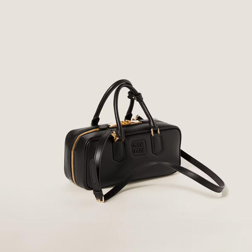 Miu Miu 女士亮漆金属字母徽标 Arcadie 大号皮革提挎包 黑色 5BB148 ACR3 F0002 VOON 商品图1