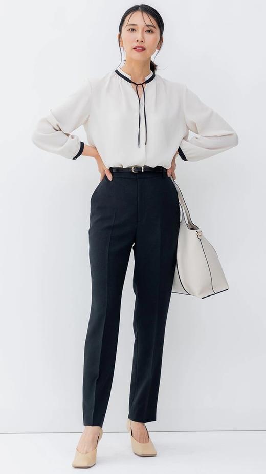 23区日系春季通勤职业OL直筒版半松紧腰长裤休闲烟管裤商场同款 商品图1