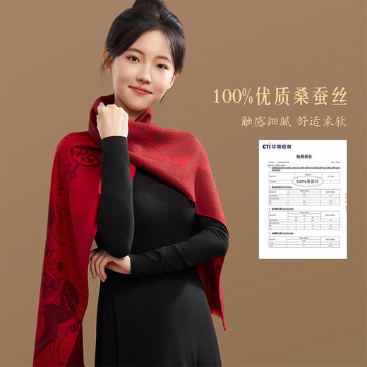 【故宫围巾】故宫马年红色围巾桑蚕丝披肩本命年新婚结婚订婚礼物 商品图5