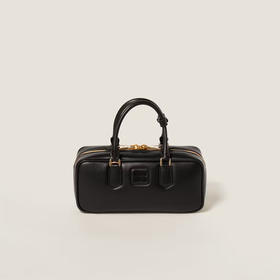 Miu Miu 女士亮漆金属字母徽标 Arcadie 大号皮革提挎包 黑色 5BB148 ACR3 F0002 VOON