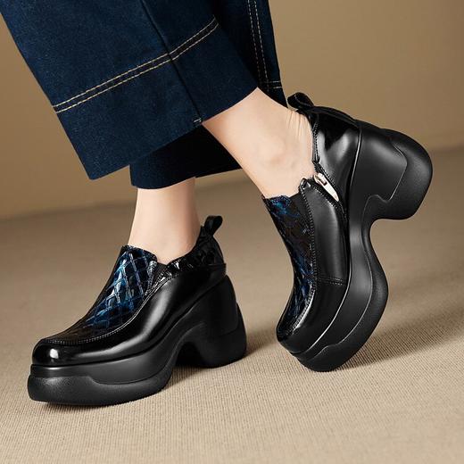 【预售5天】英伦风厚底小皮鞋女真皮松糕乐福鞋新款春秋季超高跟防水台单鞋MQE&G150--9 商品图4