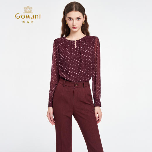 乔万尼2025秋新品复古波点通勤时尚宽松衬衫上衣ED3C220 商品图1