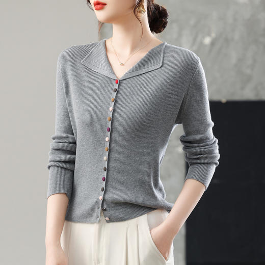 CC翻领彩色纽扣设计感针织衫长袖开衫早秋2025新款气质修身女士上衣 商品图2