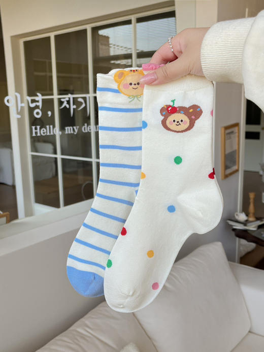 4双一组！可爱的黄油小熊 女袜秋冬棉袜  无骨一体成型 高品质精梳棉 颜值在线 配色设计感超级赞 商品图2