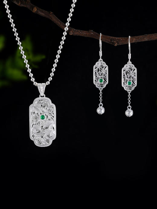 子佩集S990银【枫生水起】大号套链项链【DSDZ010】纯银花丝绿玉髓大师工坊原创作品枫叶2509 商品图1