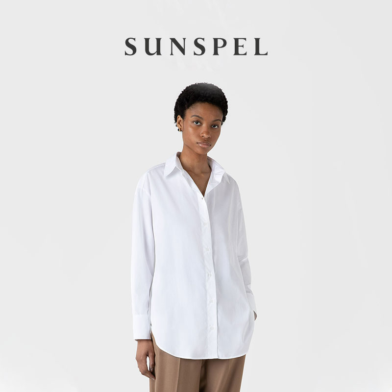 SUNSPEL女士秋冬经典款棉府绸Oversize廓形宽松白衬衫