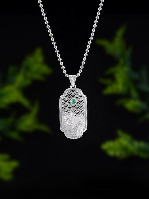 子佩集S990银【山河湘貌】大号套链项链【DSDZ009】纯银花丝绿玉髓大师工坊原创作品山水 商品图8