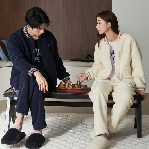 （合作款）芬腾秋冬加绒加厚珊瑚绒开衫情侣家居服套装yc0108013 商品图3