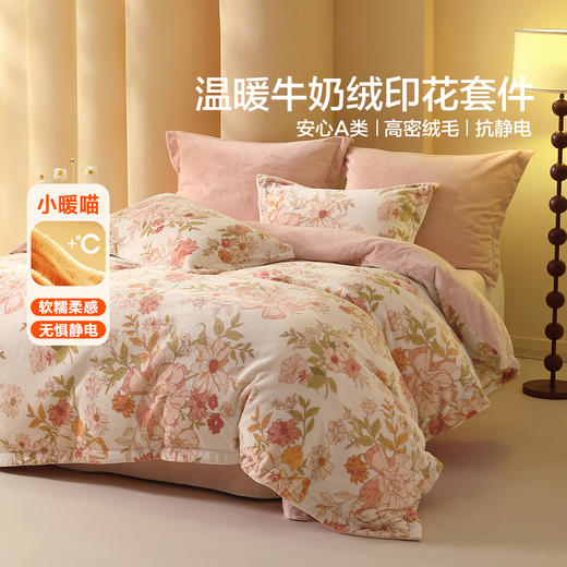 水星家纺A类牛奶绒印花四件套 商品图3