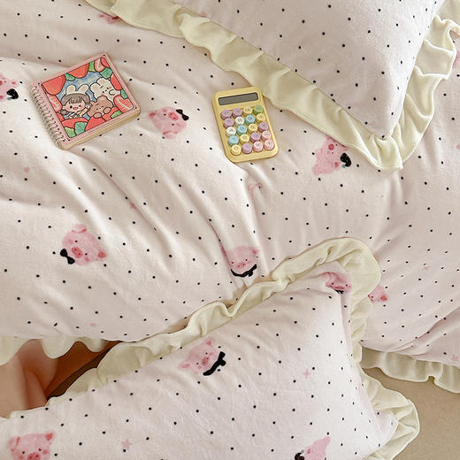 【秋冬新品】高克重保暖花边牛奶绒卡通四件套 商品图8