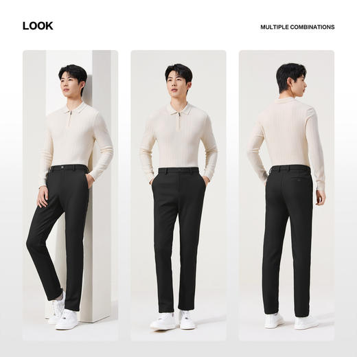 【磨毛底绒】柒牌休闲梭织长裤2025抗皱斜纹肌理中腰直筒休闲裤冬129H70550 商品图2