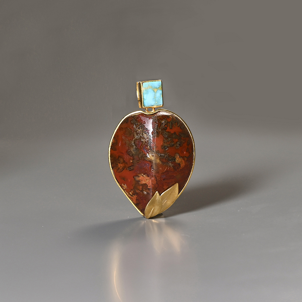 辽代花斑红玛瑙+夏商绿松石嵌片项坠