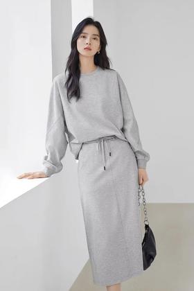 DUIBAI对白 灰色休闲卫衣半裙套装 21161