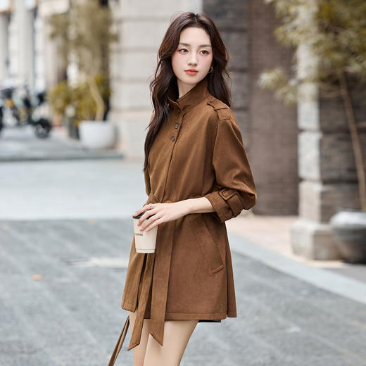 风衣外套中长款，时尚洋气系带麂皮绒上衣HR-LYSX2593-1 商品图3