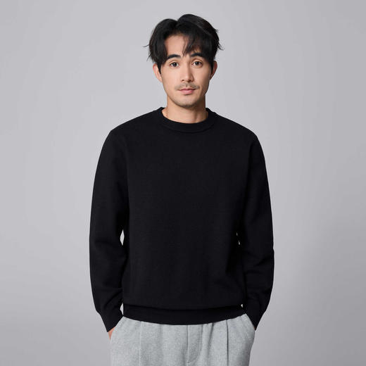 墨麦客男装纯色横纹肌理圆领针织衫男士冬季新款宽松休闲毛衣 商品图1