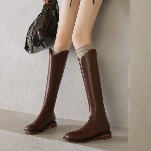 【预售7天】西部显瘦长筒骑士靴复古高筒棕色美式皮靴靴子KYD&YK3041 商品图1