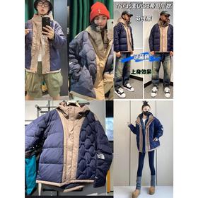 THE NORTH FACE 22ss Logo刺绣隐藏式拉链拼色保暖休闲连帽羽绒服