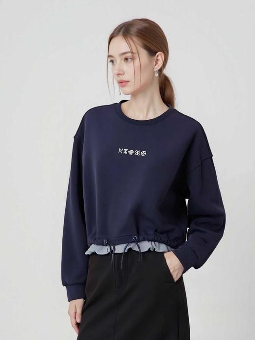 12.12错过没有！清货不退【秋上新】W84刺绣抽绳小花苞内里薄绒撞色卫衣-喜出 商品图1