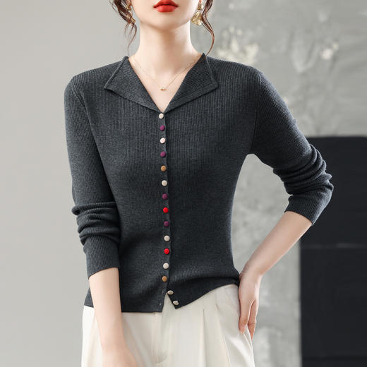 CC翻领彩色纽扣设计感针织衫长袖开衫早秋2025新款气质修身女士上衣 商品图1