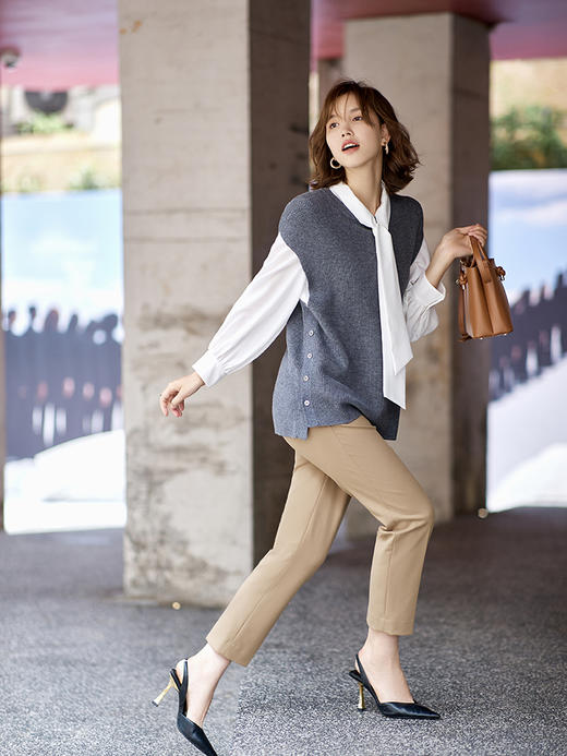 23区日系秋季通勤修身版混纺微弹低腰九分裤休闲锥形裤商场同款 商品图2