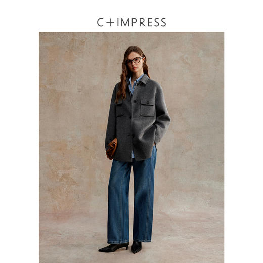 C+IMPRESS/西嘉老钱风短大衣女冬季双面桑蚕丝羊毛羊驼毛呢外套 商品图3