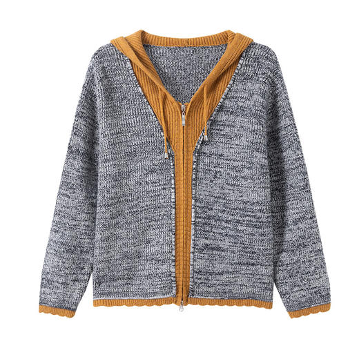 CC假两件连帽针织开衫外套女2025春秋新款时尚撞色卫衣休闲短款毛衣 商品图4