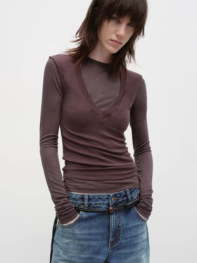 出逃赤岗西/25AWT176/莱赛尔修身羊毛T恤