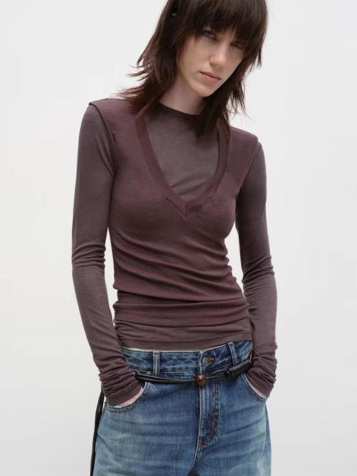 出逃赤岗西/25AWT176/莱赛尔修身羊毛T恤 商品图0