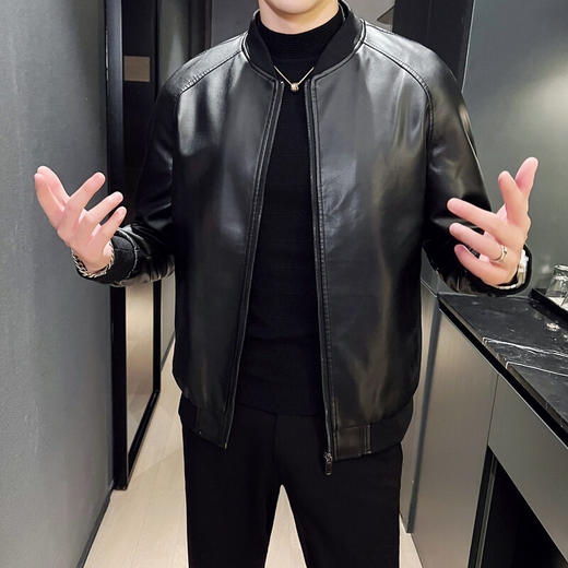 2025秋冬新款男士机车皮衣薄款开衫拉链设计工装长袖修身帅气纯色 商品图5