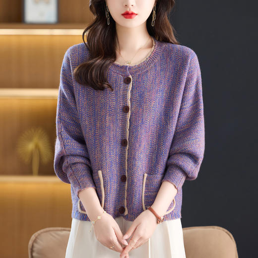 CC春秋设计感时尚针织开衫女减龄毛衣女款2025新款花边圆领花纱上衣 商品图0