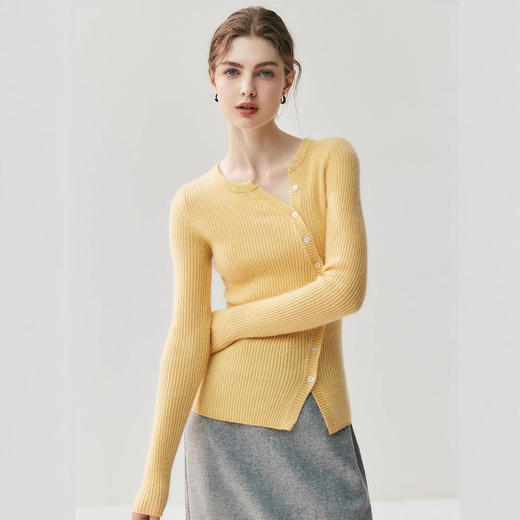 「高货qj」全新升级【铂金会员431/天猫579/差价148】(01311)洛诗琳优雅羊绒混纺开衫2025秋冬百搭显瘦侧开叉羊毛衫 商品图1