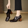 【预售5天】法式深口粗跟单鞋女气质方头高跟鞋春秋真皮通勤踝靴HHY&H2218 商品缩略图3