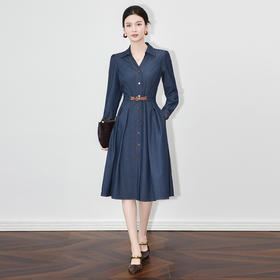 「高货wl」全新升级【铂金会员349/天猫469/差价120】(65600)洛诗琳通勤气质牛仔连衣裙2025秋季新款收腰显瘦V领A字裙