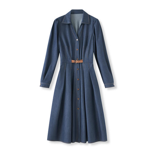 「高货wl」全新升级【铂金会员349/天猫469/差价120】(65600)洛诗琳通勤气质牛仔连衣裙2025秋季新款收腰显瘦V领A字裙 商品图4