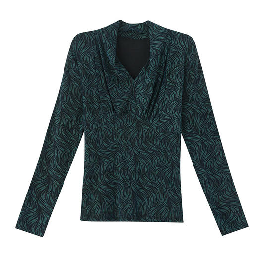 KQL2025秋季女士秋装新款气质V领长袖t恤洋气网纱设计感上衣 商品图4