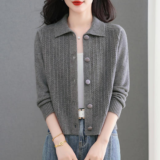 CC翻领毛衣开衫针织外套女士妈妈秋装2025新款气质外搭短款长袖上衣 商品图3