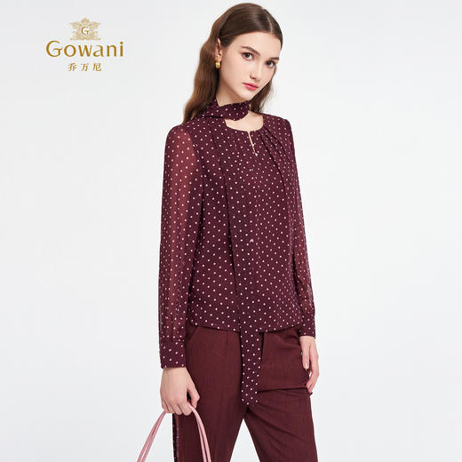乔万尼2025秋新品复古波点通勤时尚宽松衬衫上衣ED3C220 商品图2