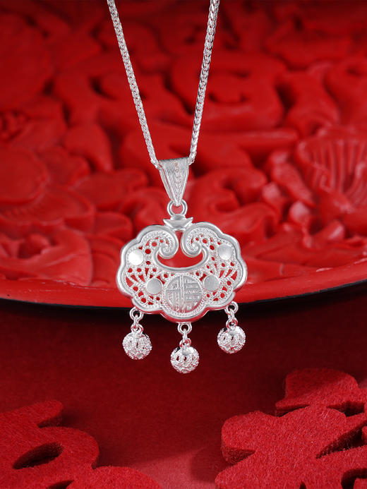 子佩集S990银【福秀锁】套链项链【QFDZ028花丝锁2509 商品图5