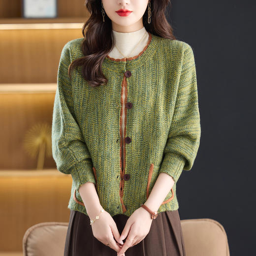 CC春秋设计感时尚针织开衫女减龄毛衣女款2025新款花边圆领花纱上衣 商品图2