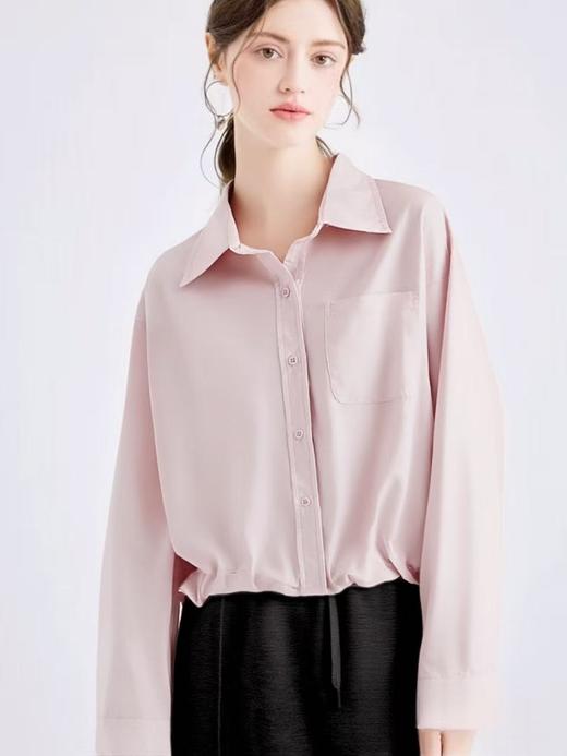 国庆特卖~品质秋款100%棉可抽绳下摆长袖衬衫/蕾丝吊带-喜出 商品图0