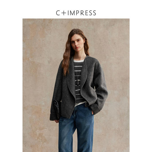 C+IMPRESS/西嘉骆驼绒绵羊毛 时髦松弛感宽松短款双面呢大衣外套 商品图1