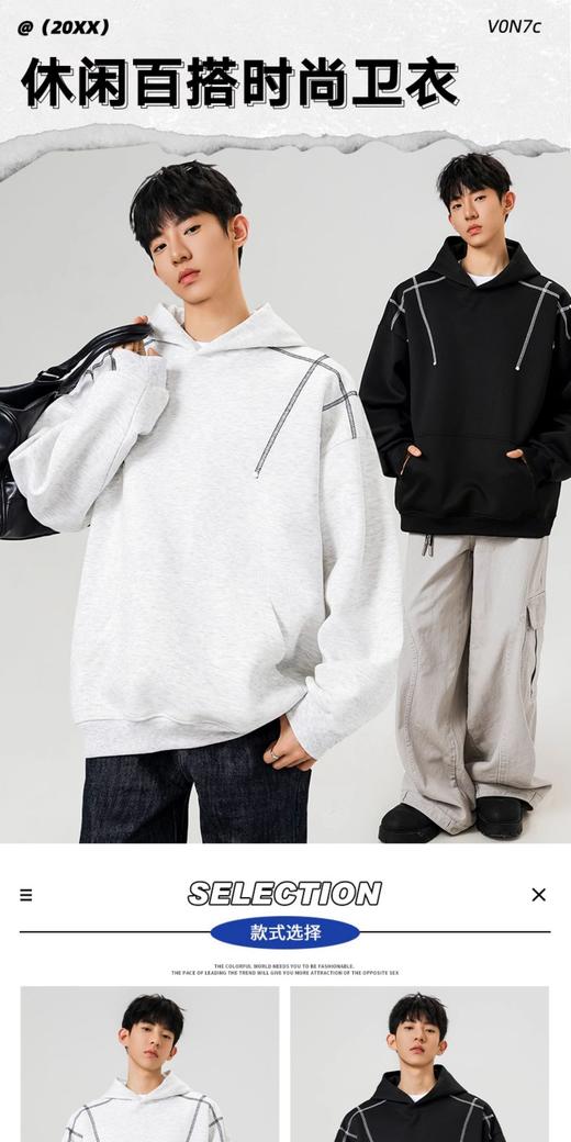 NASA美式青少年重磅明线连帽卫衣春秋季2025新款男士休闲运动外套 商品图6