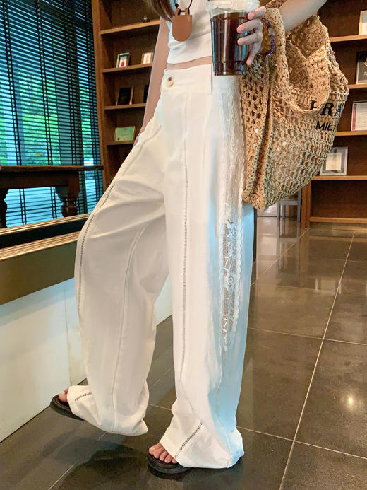 <曾小咸推荐>蕾丝白色高腰休闲阔腿裤女夏季薄款 商品图5