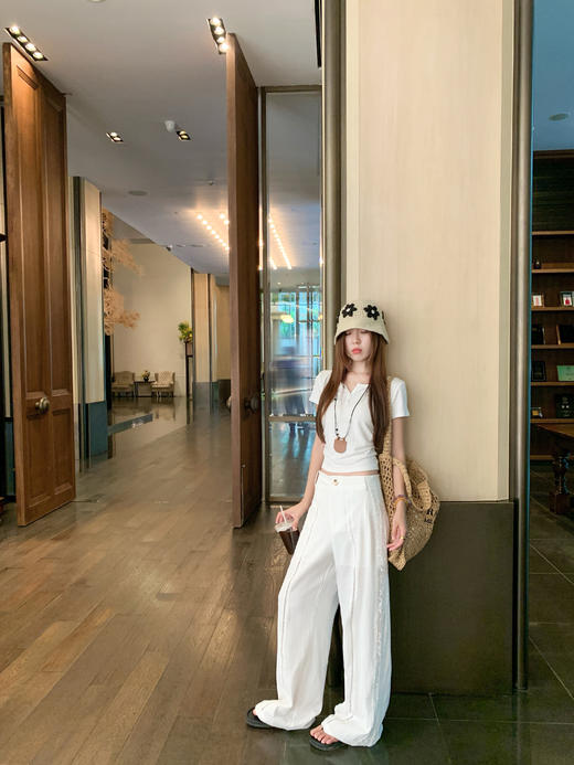 <曾小咸推荐>蕾丝白色高腰休闲阔腿裤女夏季薄款 商品图7