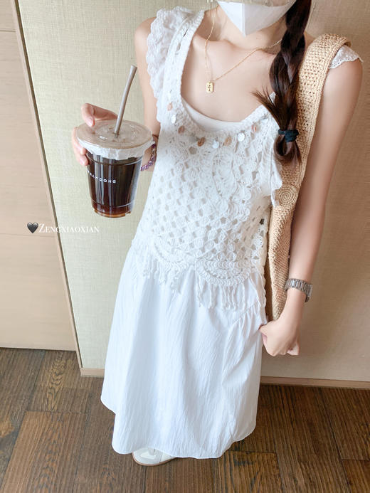 【129元任选2件】现货！波西亚风钩花流苏镂空针织背心/白色背心 商品图4