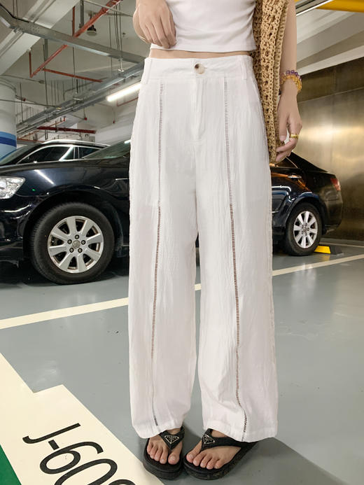 <曾小咸推荐>蕾丝白色高腰休闲阔腿裤女夏季薄款 商品图6