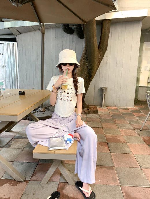 <曾小咸推荐>3.29现货秒杀！微信超特价！韩系休闲宽松垂感阔腿休闲裤 日常179.99 立减100 秒杀79.99！浅灰印花短袖秒杀59.99！！ 商品图6