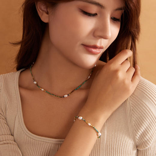 Manreya玛芮雅“焦糖森林”绿松石珍珠项链项链、手链|绿松，珍珠，银镀金 商品图1