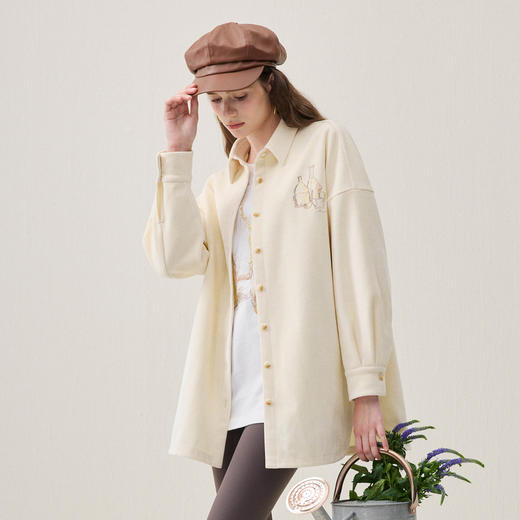 谜底大廓形衬衣长袖2025年冬季新品柔软温暖百搭衬衫女254MC1601 商品图1