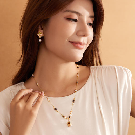 Manreya玛芮雅“棠露坠花”虎眼石珍珠项链、耳饰|虎眼石，珍珠，贝母 商品图1